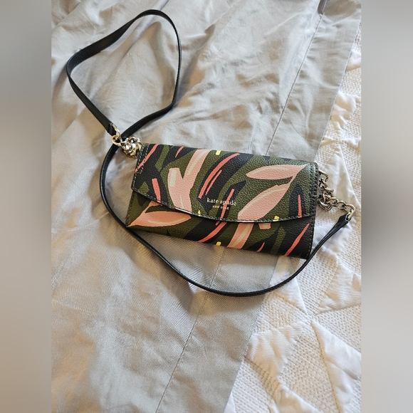 Kate Spade Eva Modern Feather Wallet On A Chain - Chain Strap Is Removable - Picture 1 of 7